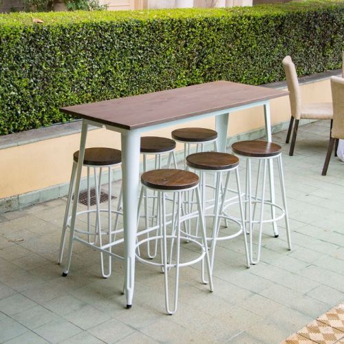tolic bar bench with hairpin white stools