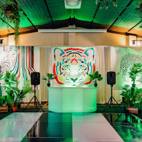 jungle green party with black and white dance floor