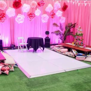 small white dancefloor at pink kids party