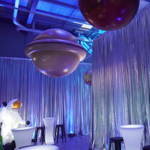 silver metallic walls space themed party