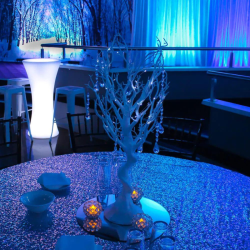 manzanita centrepiece blue lighting
