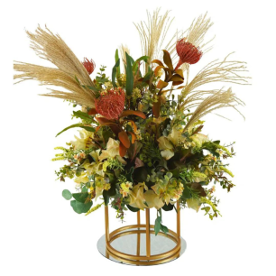 native floral centrepiece green and gold 