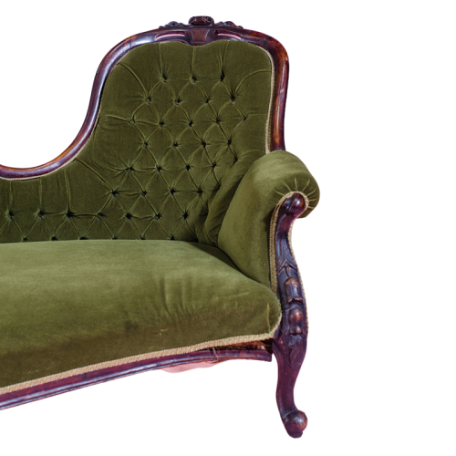 antique emerald chaise lounge right side 