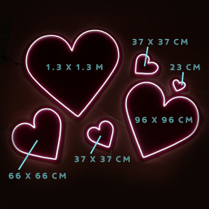 sizes of a set of heart neon signs 