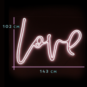 love neon sign with sizing 