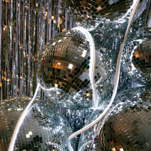 close up of mirror balls and led glow rope