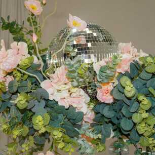 native greenery and florals disco ball centrepiece
