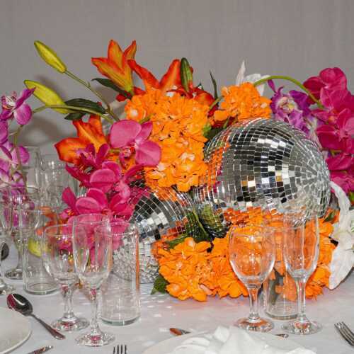 bright coloured floral table centrepiece