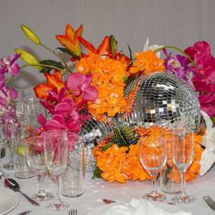 bright coloured floral table centrepiece