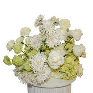 white abstract floral centrepiece