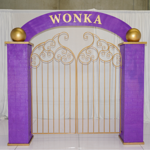 gated entrance purple and gold