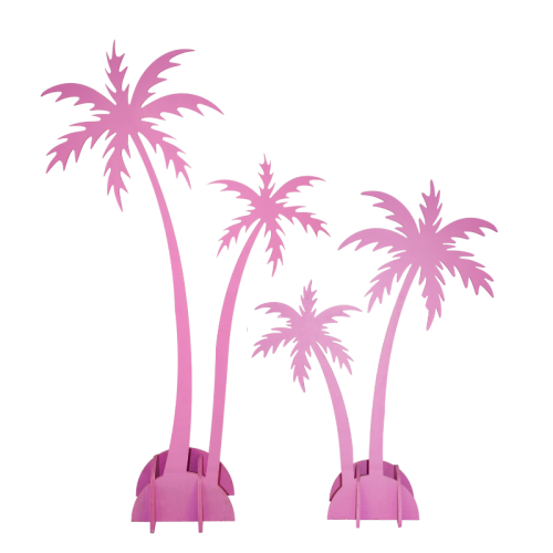 small and large pink wooden palm tree