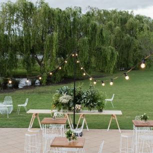 festoon lights outdoor wedding venue
