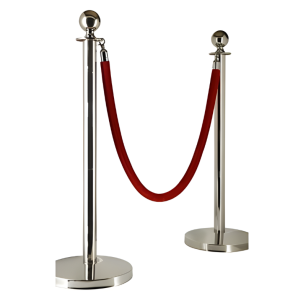 silver bollards with red rope 