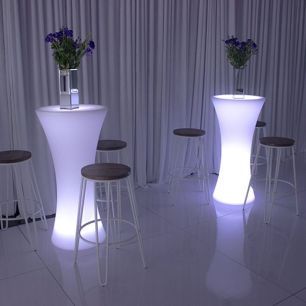white themed light up white high bar tables
