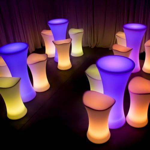 glow high bar tables and stools LED multicolour illumination