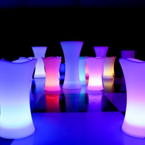 multicoloured LED glow illuminated bar tables and stools