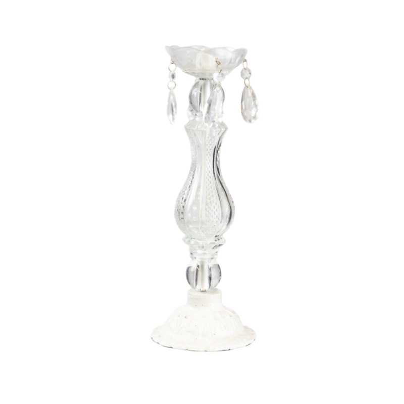 White Hanging Crystals Candle Holder