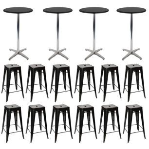 black stools with black high bar tables
