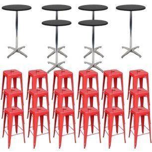 red stools and bar tables 