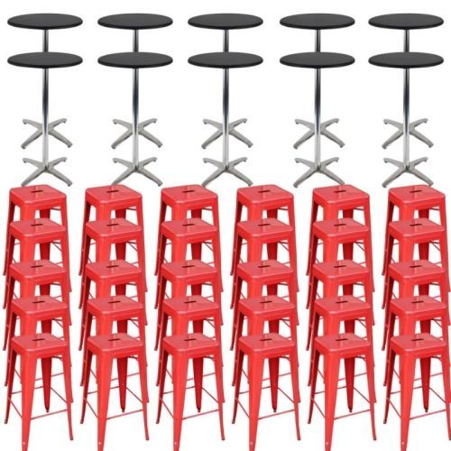 Red Stools with High Bar Tables