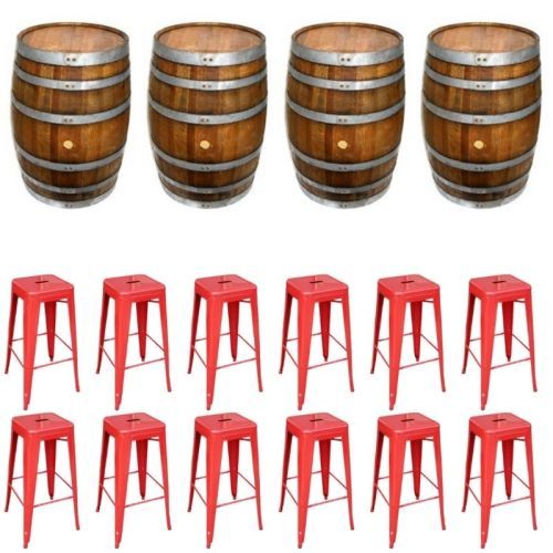 Rustic Wine Barrels and Stools Red