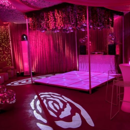 pink themed party intimidator patterns across the dance floor