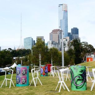 Melbourne Outdoor Landscape, graffiti drum tables