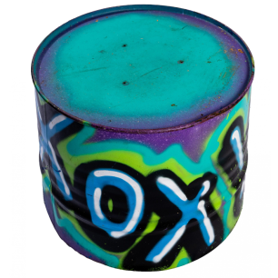 teal and purple graffiti oil drum