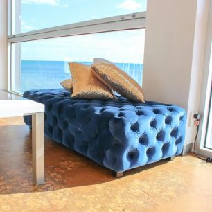 blue velvet button ottoman and coffee table