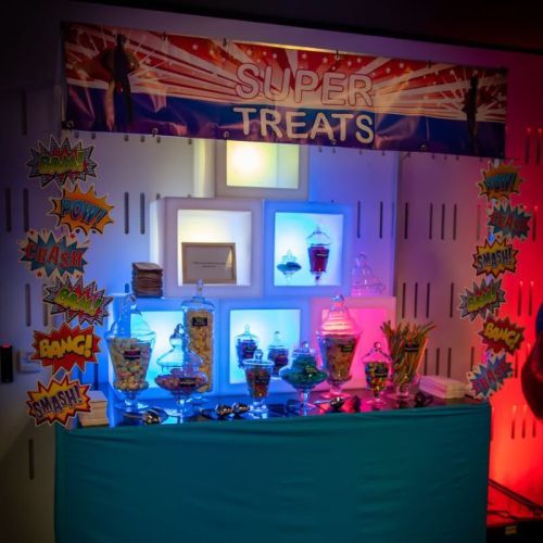 superhero themed candy bar kids party