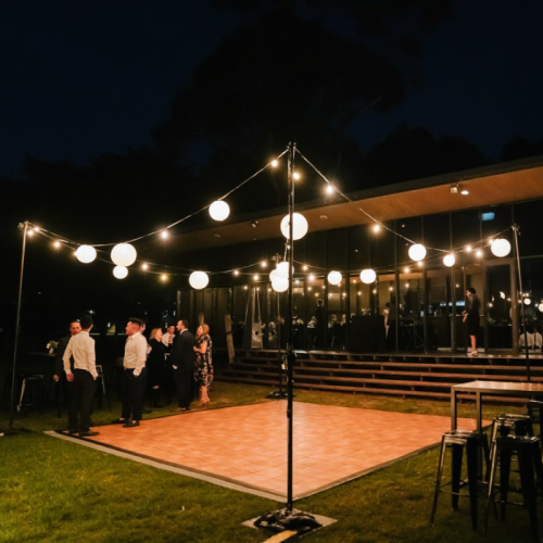 parquetry dancefloor outside at night