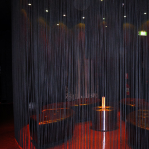 black string curtain lounge