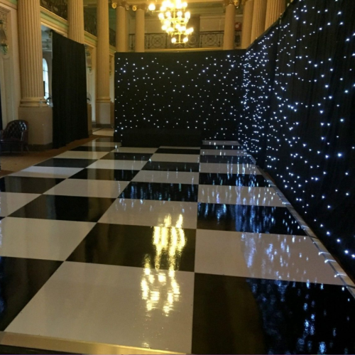 black and white dancefloor with star cloth