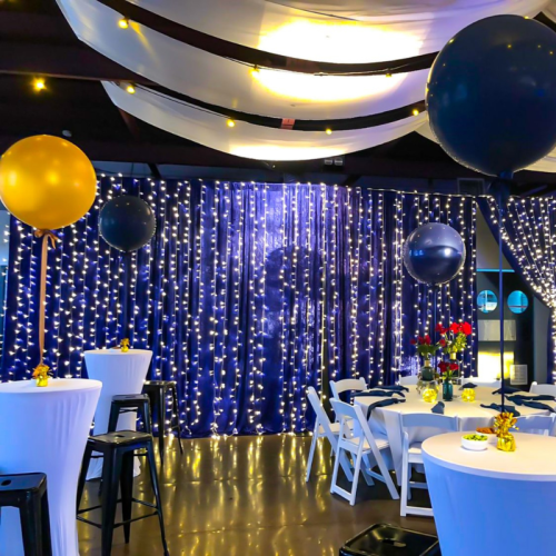 royal blue crushed velvet drape blue and gold themed party