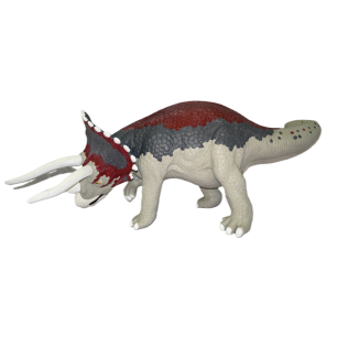 red and blue large dinosaur prop