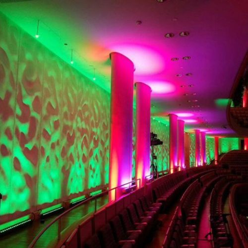 pink and green colour band lighting 
