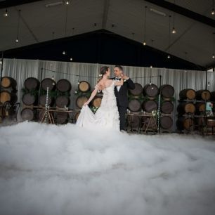 rustic wedding with dry ice machine smoke