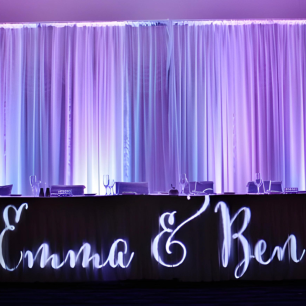 purple lighting bridal table chiffon backdrop