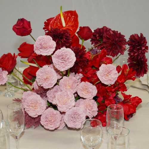 red and pink floral centrepiece 