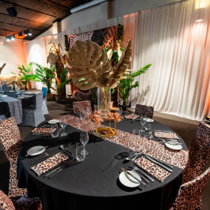 leopard print table runner zoo party set up 