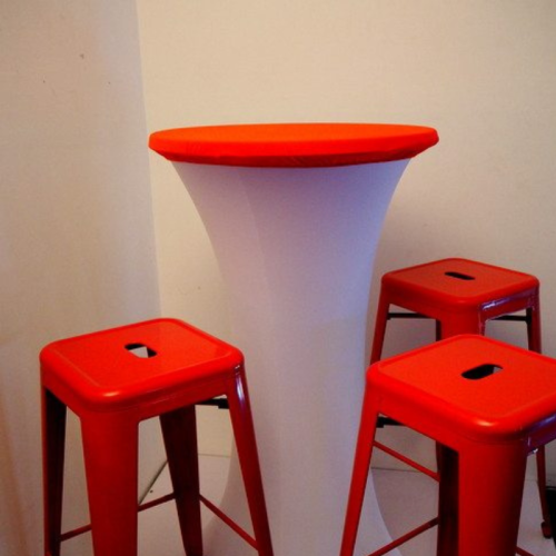 red high bar table cover top with red stools