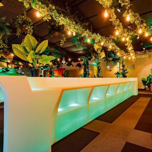 illuminated straight bar jungle green themed lighting