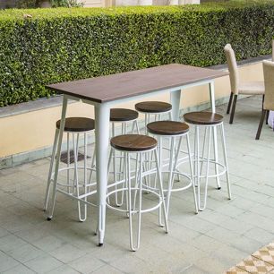 white hairpin stools and tolix bar table