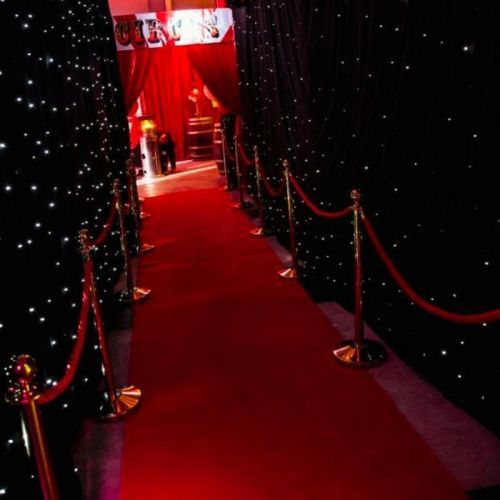 Red Carpet and bollards down a hallway
