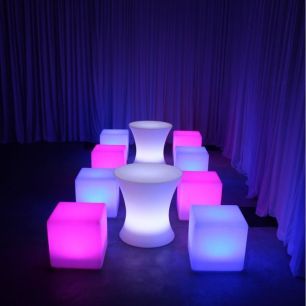 illuminated cubes and bar table pink and purple