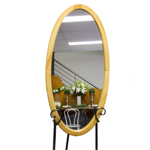 oval mirror with faux timber frame