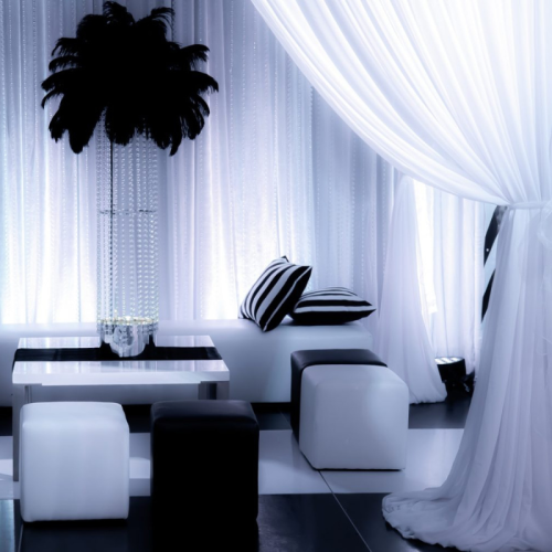 Black and White themed party with white drape