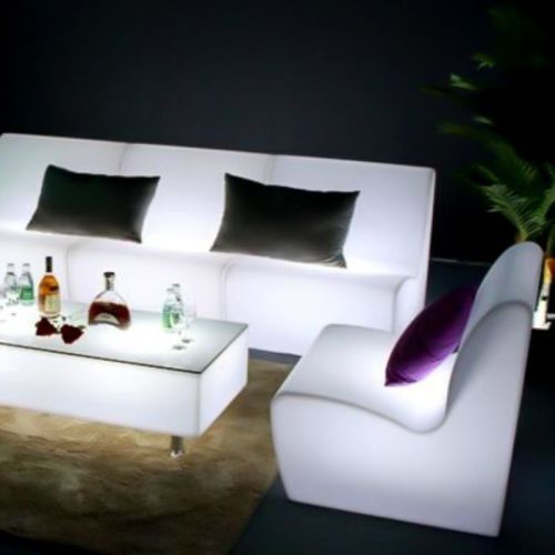 illuminated straight sofas in white glow