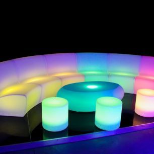LED RGB illuminated sofas and low coffee table